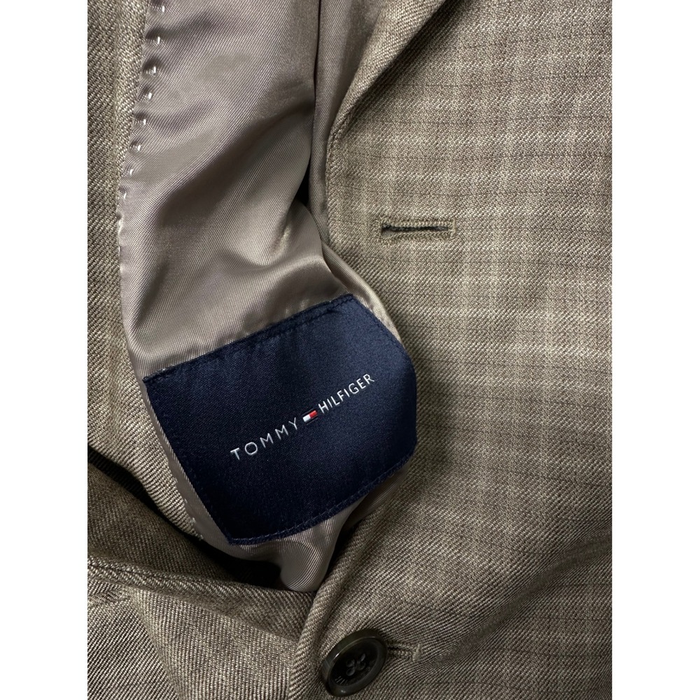 Tommy Hilfiger Mens Brown Plaid Wool Blazer Sport Coat Size 44L - Picture 4 of 8